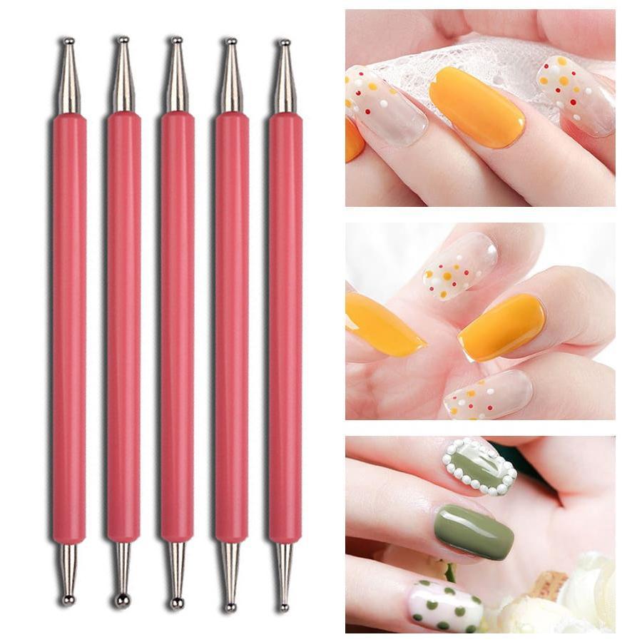 5 buc. Instrumente de punctare cu două capete pentru nail art cu 10 dimensiuni diferite pentru punctare, pictură, kit de manichiură