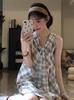 2026 summer new thin age-reducing navy collar niche vest short skirt college style plaid lace-up women's dress