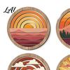 Multi-layer 3D Carving Decor 4Pcs Boho Sunset Wall Art Abstract Landscape Round Hanging Ornaments Unique Studio Decorations Wooden for Living