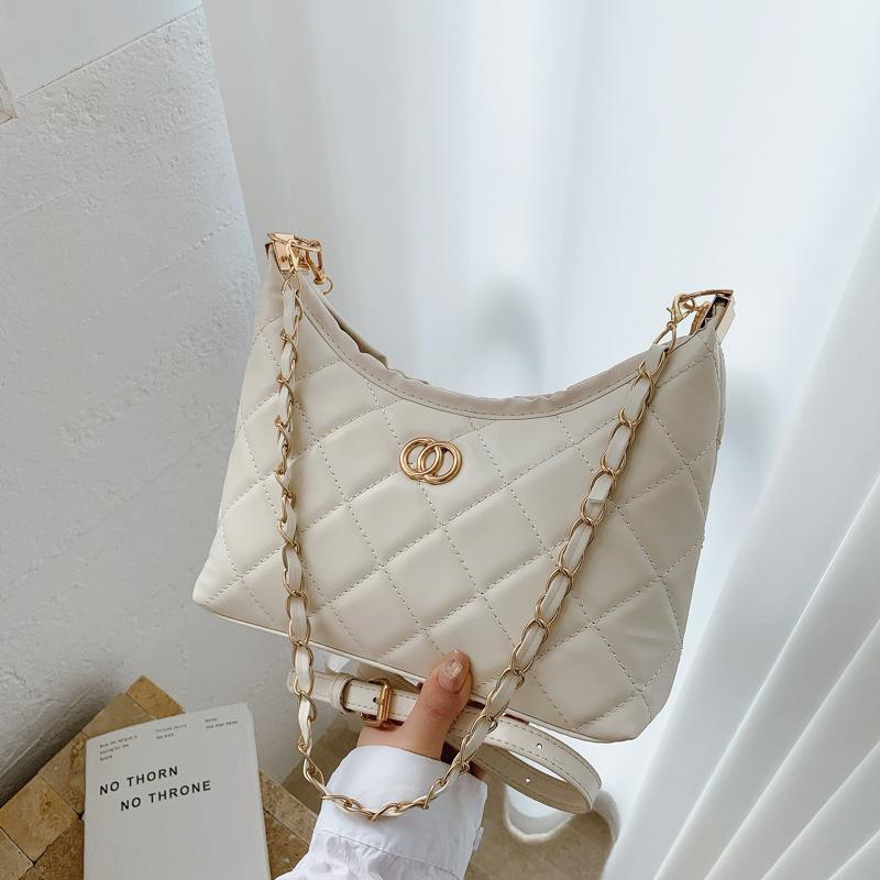 

New fashion bag women s chain shoulder bag niche underarm bag premium texture portable messenger bag бежевый