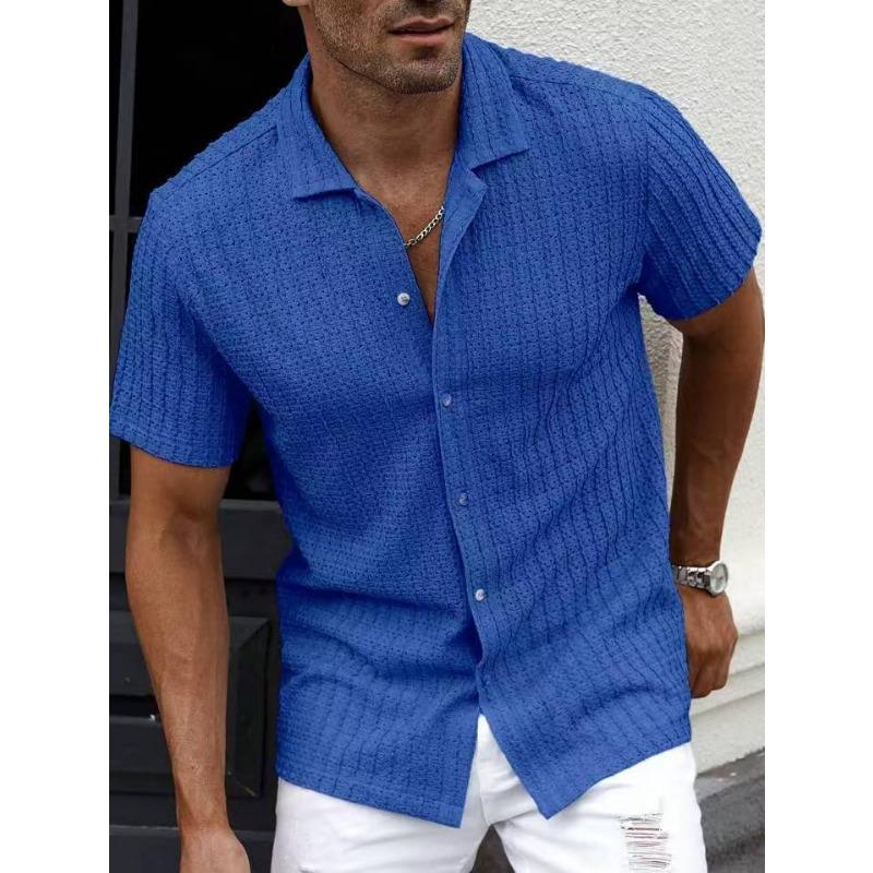 Knitted Shirt Men's Summer New Solid Color Lapel Hollow Breathable Men's Short-sleeved Top