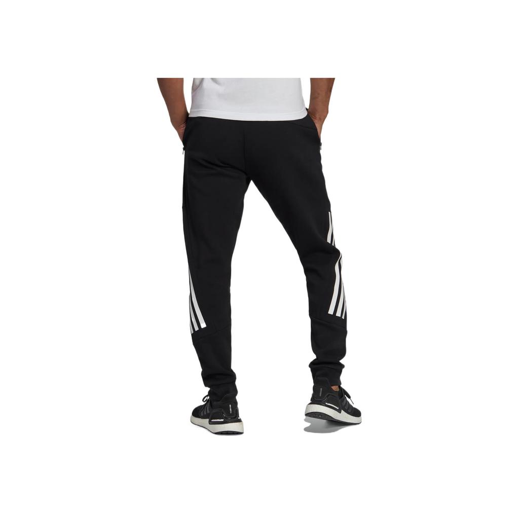 Adidas Solid Striped Logo Elastic Waist Joggers Men Bottoms Black HC5857