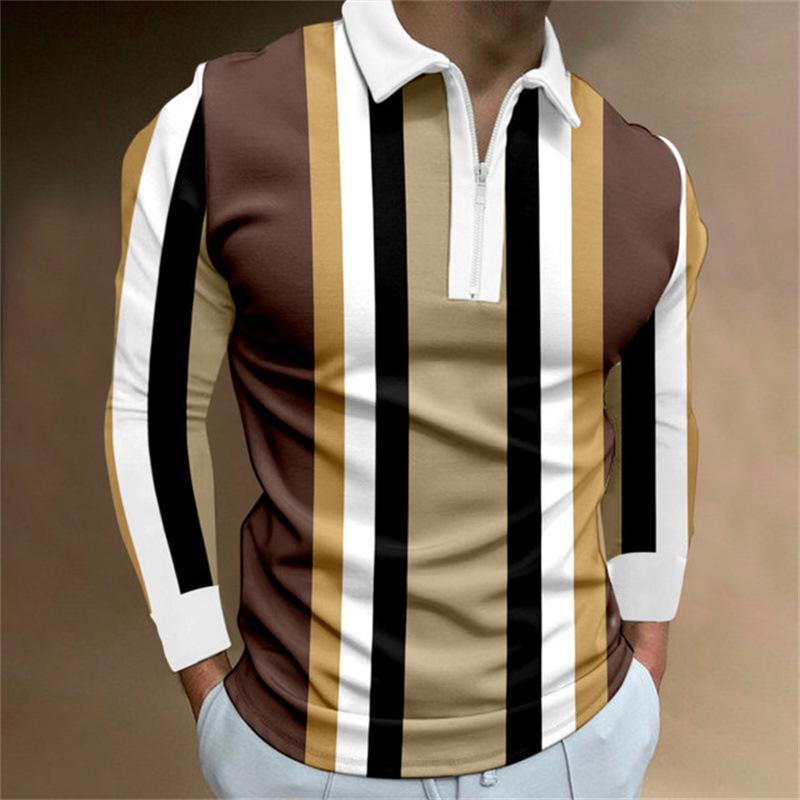 Stylish long-sleeve polo shirt with striped pattern, ideal for casual daily wear.