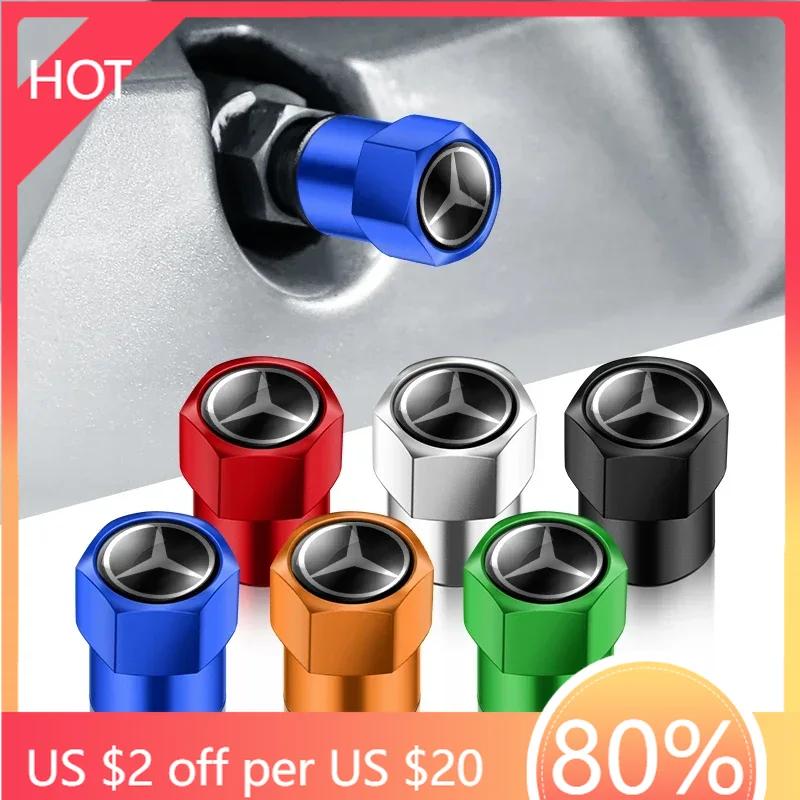 Car Sticker 4pcs Car Tire Valve Caps Emblem Metal Cap Case For Mercedes Benz B/C/E/S Class A Class C200L GLC GLE CLA Accessories