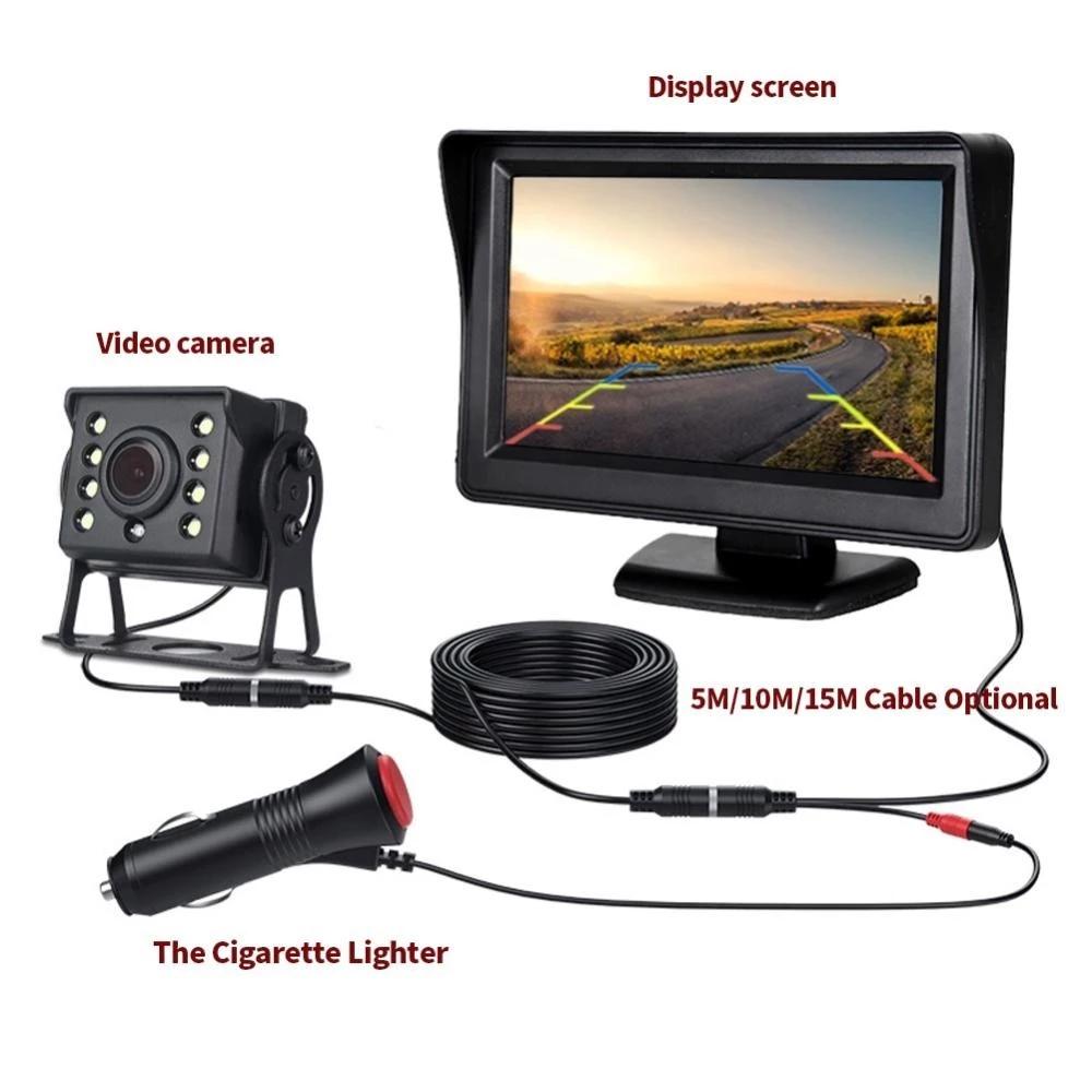 Car Video Rearview 4.3 Display HD Night Vision 8LED Lights Reversing Image Car Camera 12V-24V Ultra-clear Screen Video