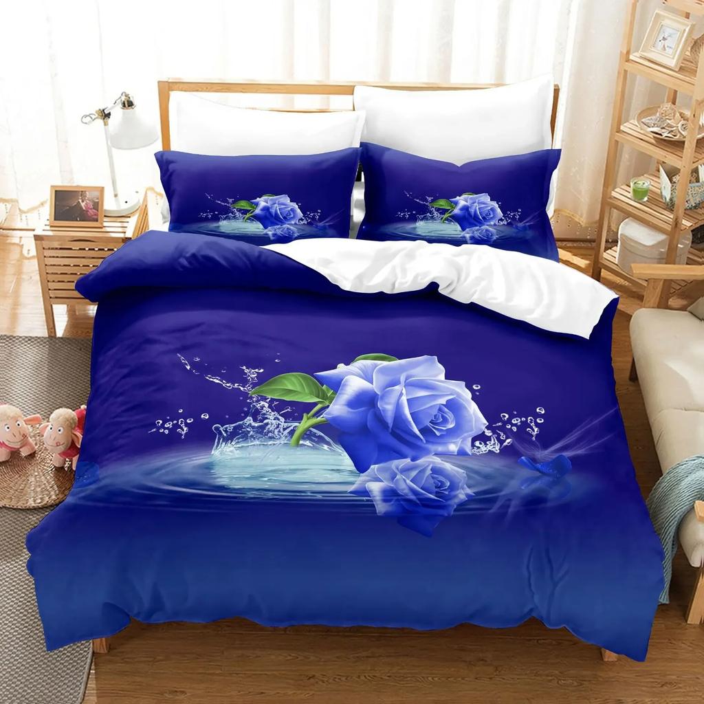 Poppy Flowers Bedding Sets Printed Jacquard Weave Bed Cover with Pillowcases Bedclothes Bedroom Comforter Set King Size Luxury