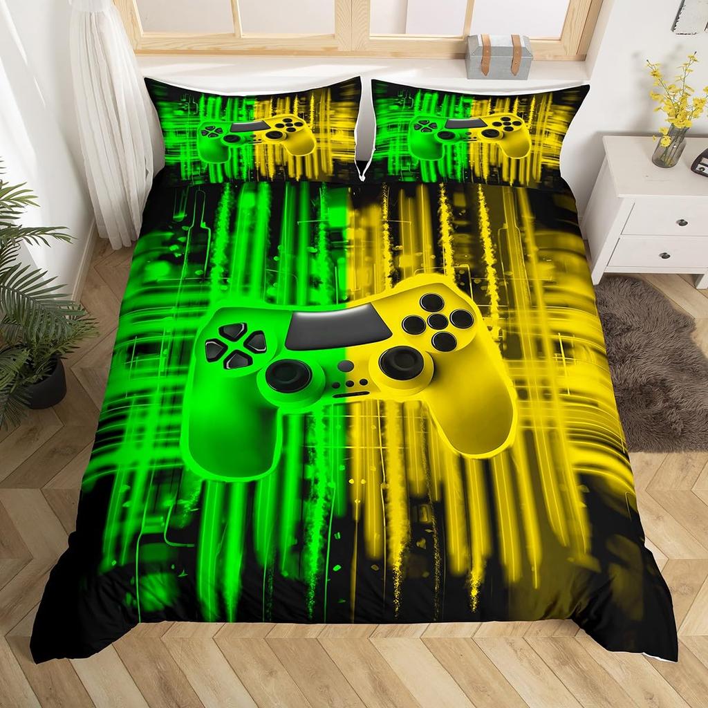 Gaming Full Queen Duvet Cover Polyester Gamepad Bedding Set Video Game Controller Comforter Cover For Boys Teen Game Room Decor