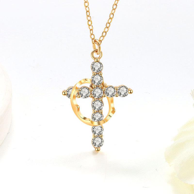 Heart Cross Zircon Pendant Necklace Delicate Clavicle Chain Fashionable Women Jewelry Accessory