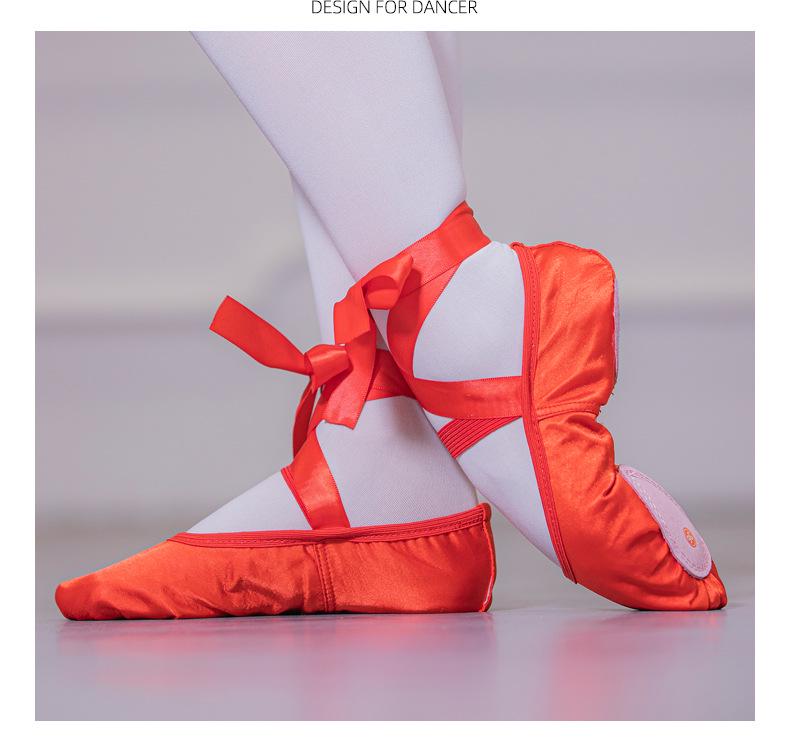 Rote Satin Ballett- & Gymnastikschuhe mit weicher Sohle für Erwachsene - Übergröße