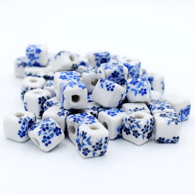 20pcs Square Jingdezhen Ceramic Beads Colorful Flower Loose Beads Chinese Style Spacer Beads For Jewelry Making DIY Bracelet