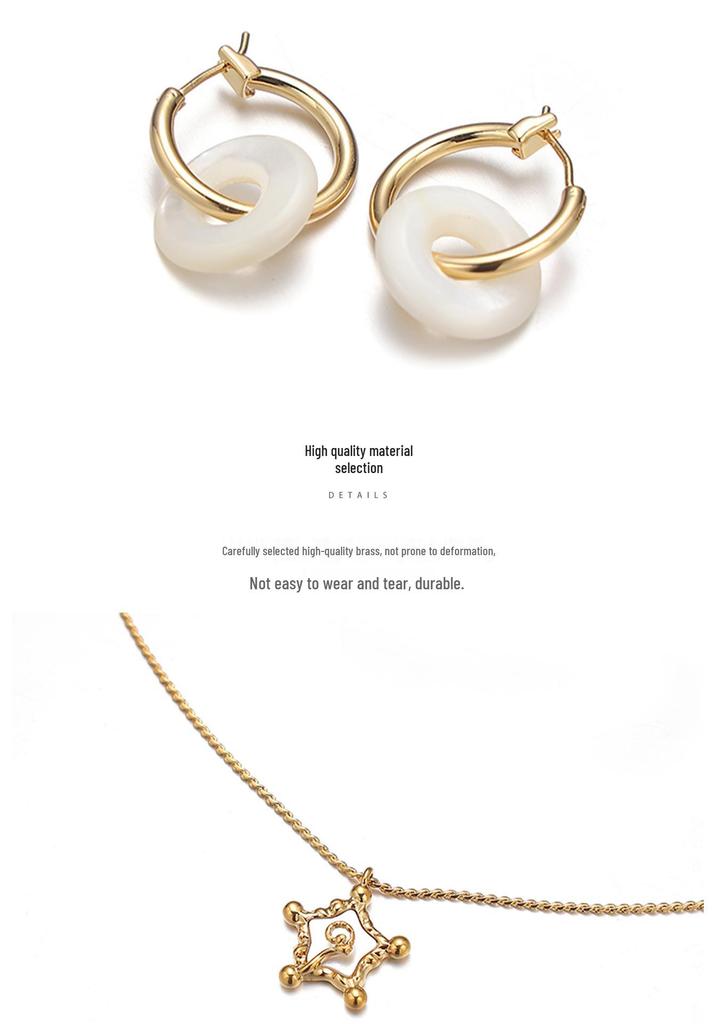 Stylish Mother-of-Pearl Hoop Earrings: Light Luxury, High-End Niche Fashion for Women