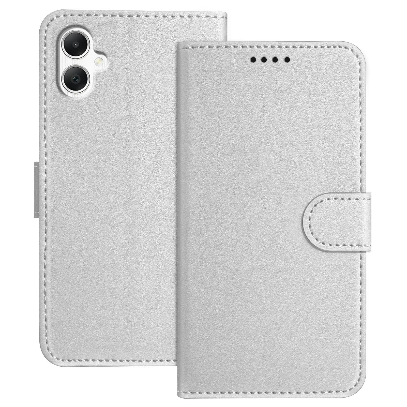 

For Samsung Galaxy A06 4G Leather Case Wallet Stand Solid Color Anti Drop Phone Cover Silver