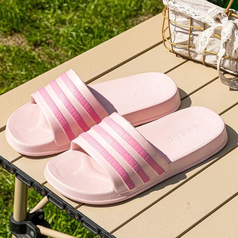 New Unisex Flat Slippers Women Summer EVA Casual Beach Slides Shoes Fashion Stripe Outdoor Sandals Couple Home Bathroom Slippers