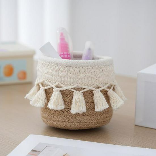 Nordic Minimalist Tassel Cotton Rope Storage Basket, Indoor Creative Small Pen Holder
