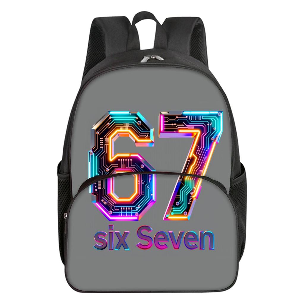 Colorful Number 67 Print Round Front Pocket Backpacks for Boy and Girls Best Gifts 2D Flat Cartoon School Bag for Children