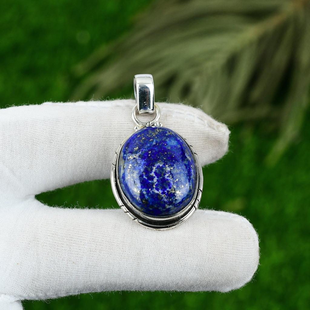 Lapis Lazuli Stone Sterling Silver Daughter Trendy Bezel Wedding Pendant Jewelry
