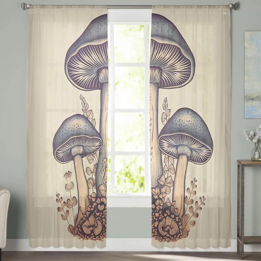Mushrooms Leaves Tulle Curtains For Living Room Sheer Curtain For Bedroom Window Blinds Voile Curtains