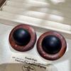 Retro Black Wooden Semi-Circular Stud Earrings with 3D Ball Design - European & American High-End Style.