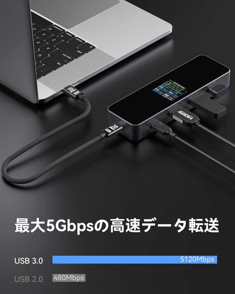 DOCKCASE macbook hub s HD HDMI 5Gbps data PD100W rychle kompatibilní s displejem 6v1, port 4K@60Hz, vysokorychlostní přenos, nabíjení, MacBook, iPad,