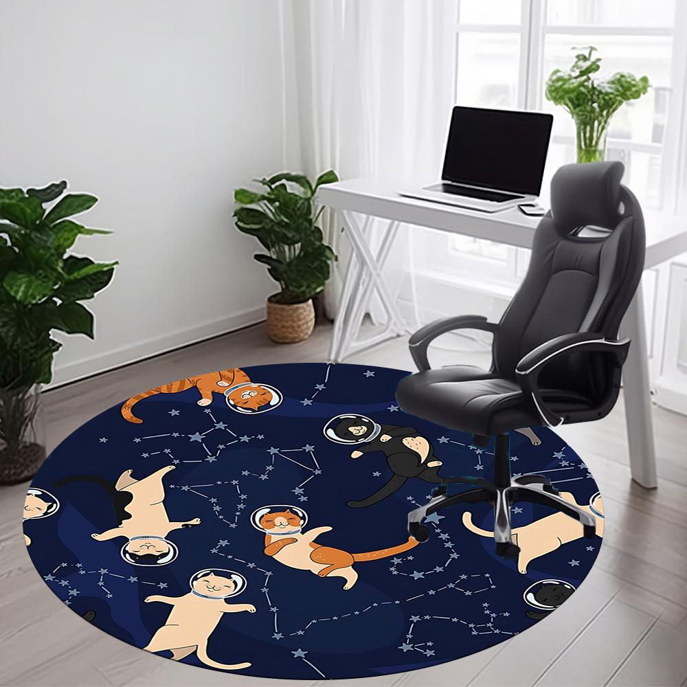 1PC Space Cats Office Round Area Rug, Mat Suitable For Office, Under Office Chairs Bedroom Living Room Home Decor, Room Deco