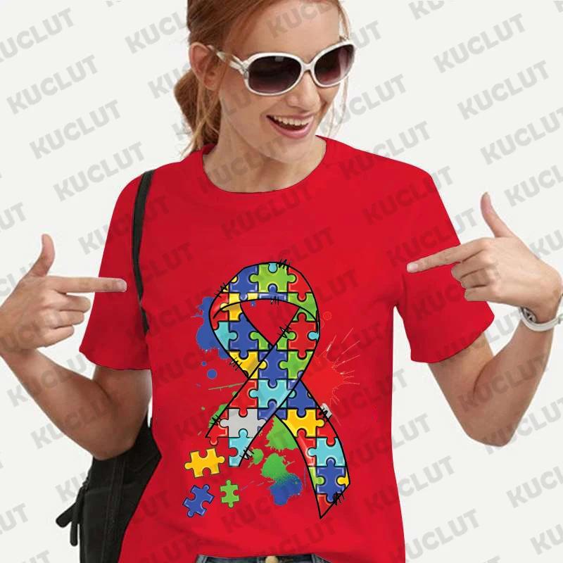 Autism Awareness Shirt Women Clothing Unisex Tshirts Autism Support Tshirt Short Sleeve Clothes Awareness Month Oversized Tees