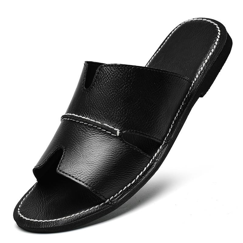 2024 Summer Trendy Plus Size Men's Genuine Leather Flip-Flops: Casual Beach Sandals in Sizes 45-47