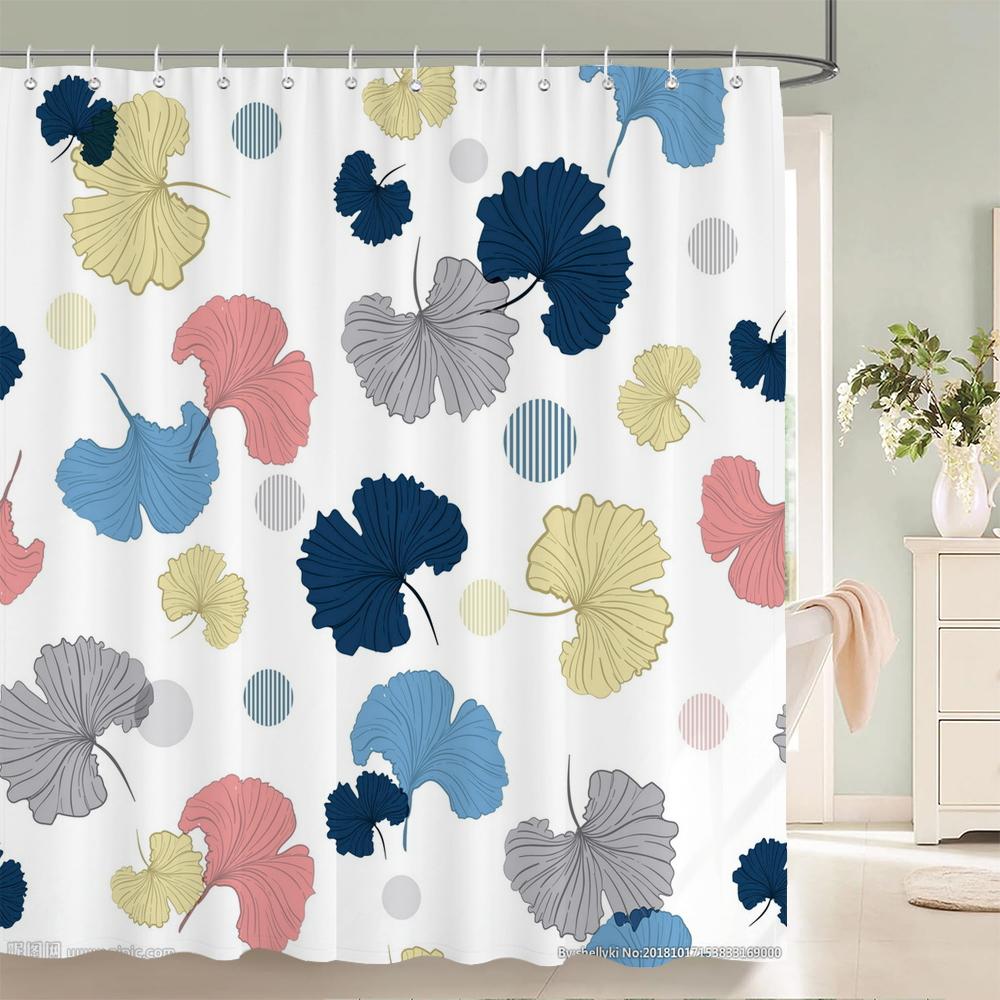 1 pack Minimalist art leaves printing shower curtain bathroom partition bathroom curtain with hooks home decorative curtain