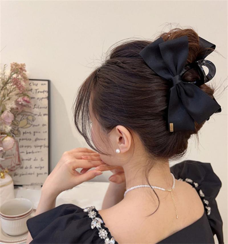 New Large Black Fabric Bow Grab Hair Clips Women's New Korean Style Hairpin Fashion Shark Cawl Clips Girls Hair Accessories