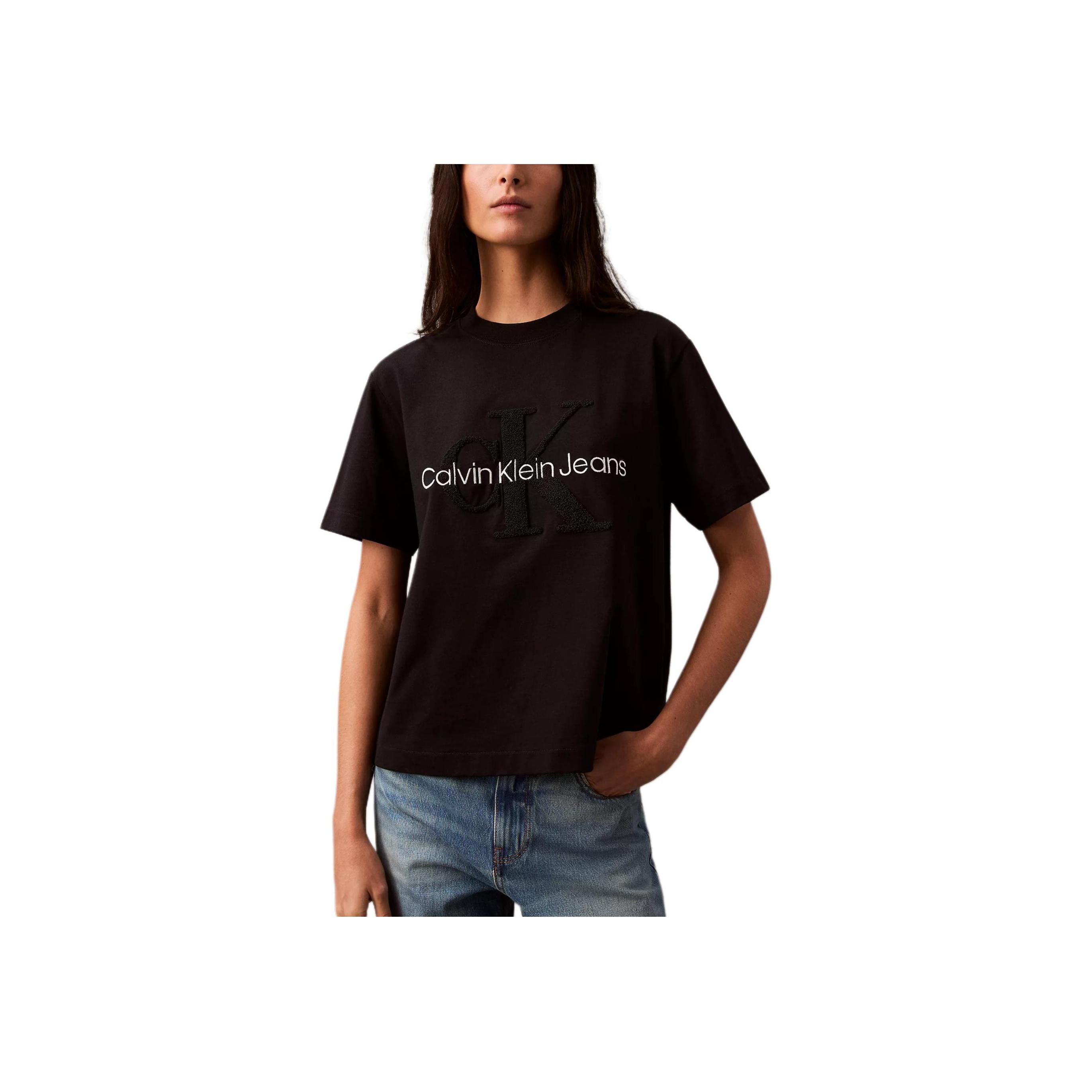 

Calvin Klein Soft Casual Breathable Letter Round Neck Short Sleeve T-Shirt Women Tops Black 47A203G-002 M