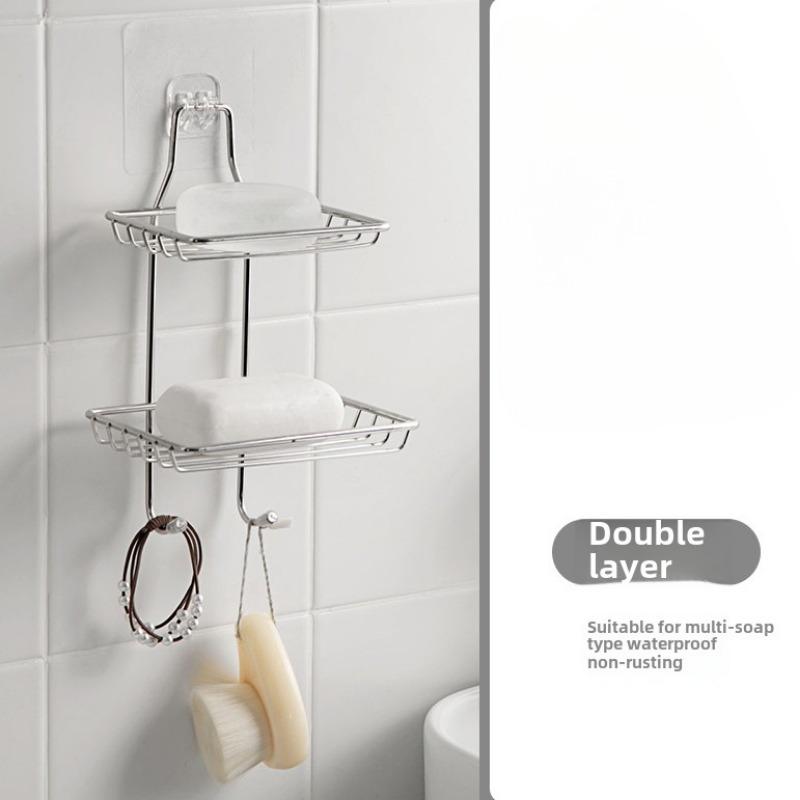 Stainless Steel Wall-Mounted Soap Dish - No-Drill, Drainage Design for Bathroom Organization