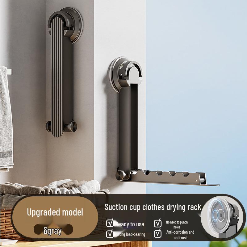 Foldable Telescopic Clothes Drying Rack with Suction Cup - Punch-Free Wall-Mounted for Balcony Use