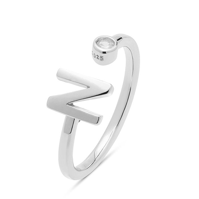 Ring - LUXENTER - Alphabet - Sterling Silver 925 - Brilliant Zirconia - Rhodium-plated Finish