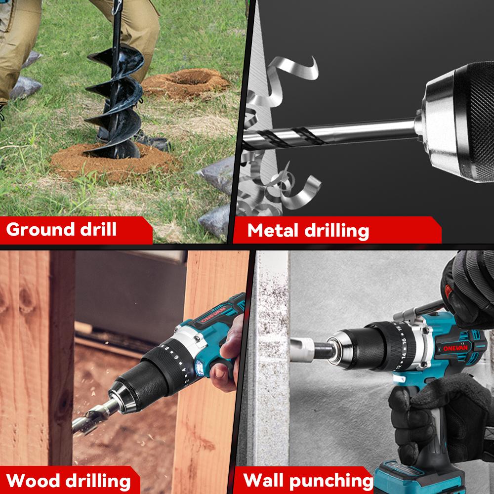 Perceuse à percussion électrique sans balais 1500 W, couple 20 + 3, tournevis électrique 3 en 1, perceuse à percussion, outils électriques pour batterie Makita 18 V