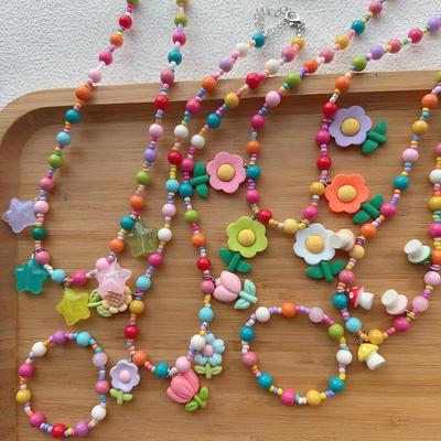 Korean Cute Kids' Flower Necklace & Bracelet Set for Autumn/Winter