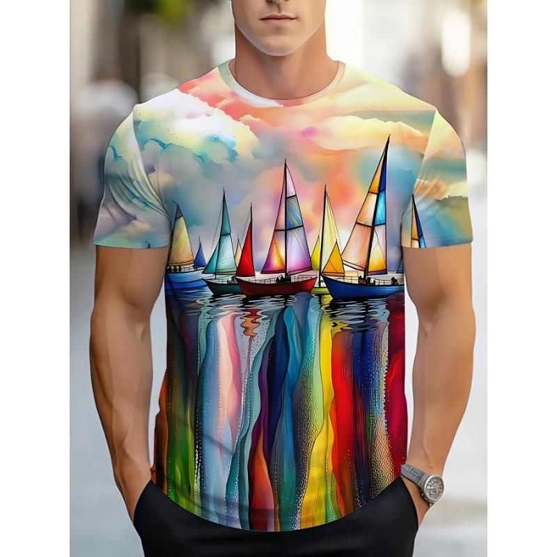 Men s casual 3D printed sailboat graphic T-shirt S