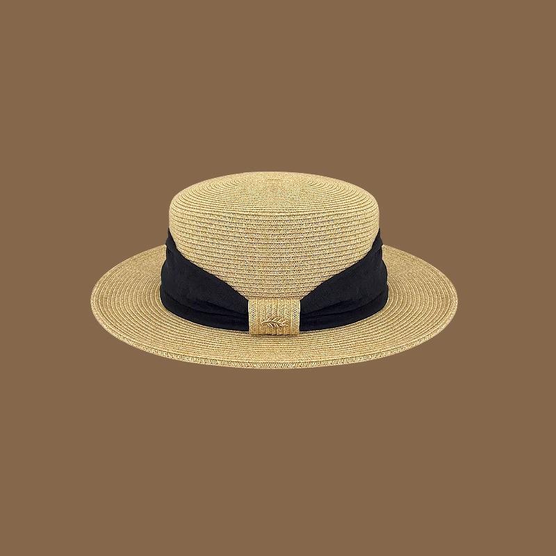 Flat top flat edge straw hat women's spring summer seaside vacation sunshade sunscreen top hat straw beach hat