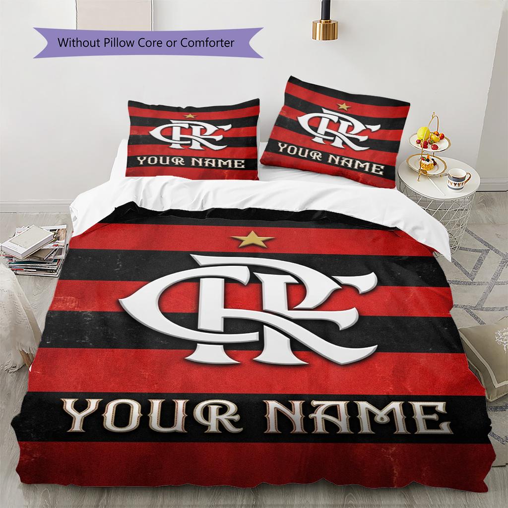 Name Custom Flamengo Logo Pattern Bedding Set Quilt Cover Pillowcase Home Decor Gift (1 * Duvet Cover + 2 * Pillowcase, Without Core)
