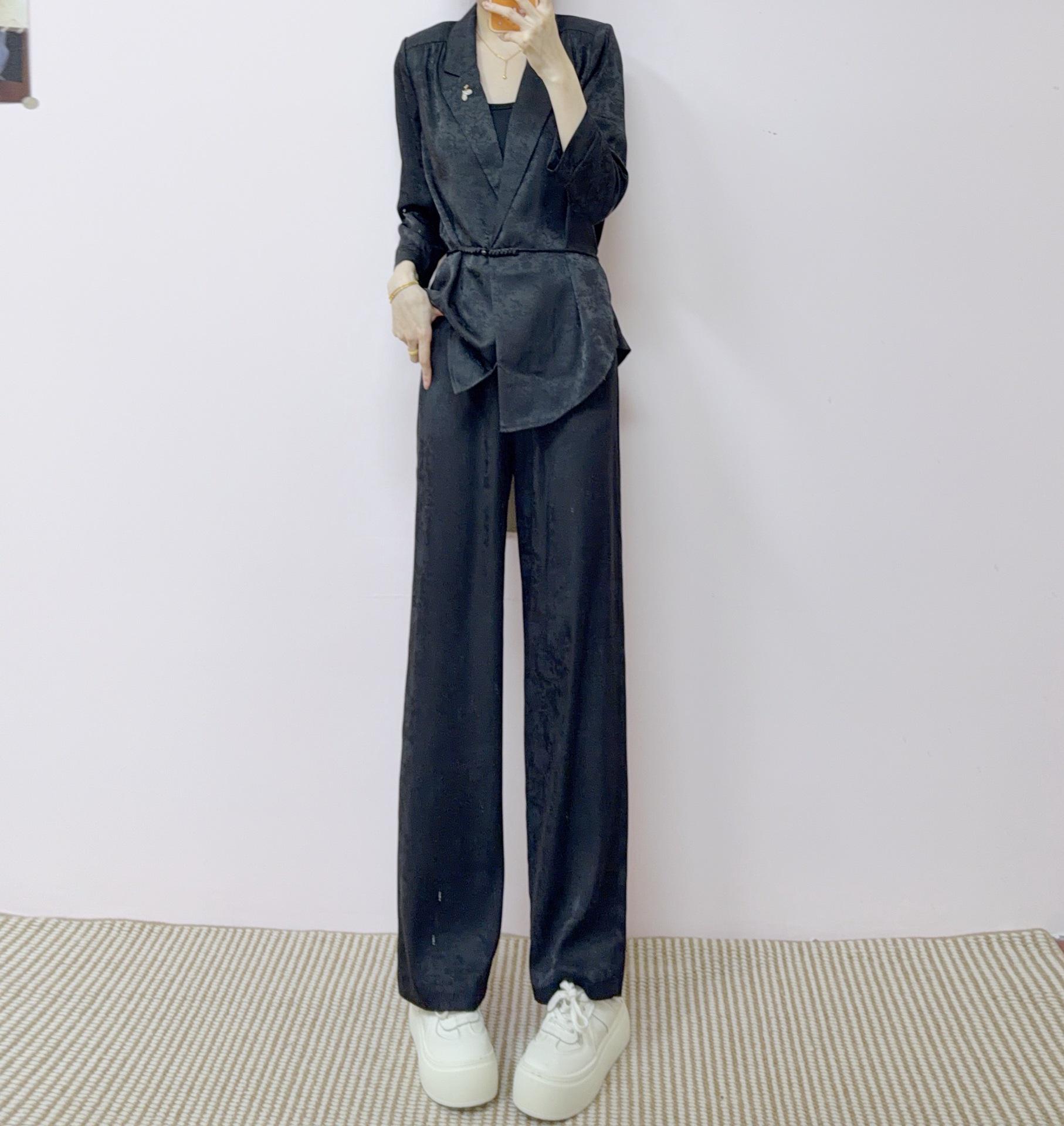 

2026 Spring/Autumn Slim Waist Jacket & Straight-Leg Pants Set L (55-60 kg) чорний