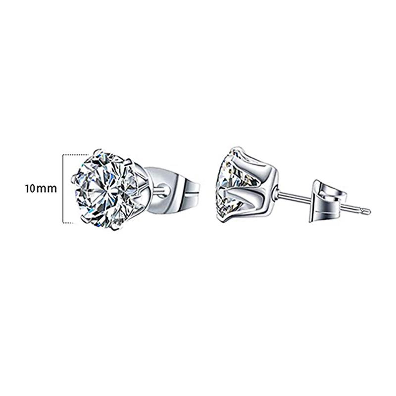 Minimalist Crystal Cubic Zirconia Stud Earrings for Women/Men 6 Claws Design Fashion Earrings Silver Color Hot Jewelry