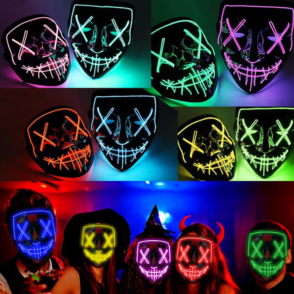 Masca LED Strălucitoare de Halloween Mască LED Petrecere Mască Masti Mascaradă Mască Neon Luminoasă în Întuneric Recuzită Horror Costum Petrecere