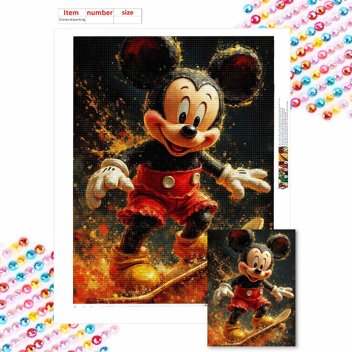 

5D Алмазная вышивка своими руками Микки играет на скейтборде Полная выкладка Стразы Мозаика Вышивка Изделия ручной работы Домашний декор Подарок Round 20x30cm
