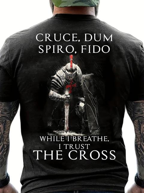 Fashion Vintage Christian T-Shirts for Mens Knight Templar T Shirt for Mens 3D Printed O-Neck T-Shirt Casual Pattern On the Back