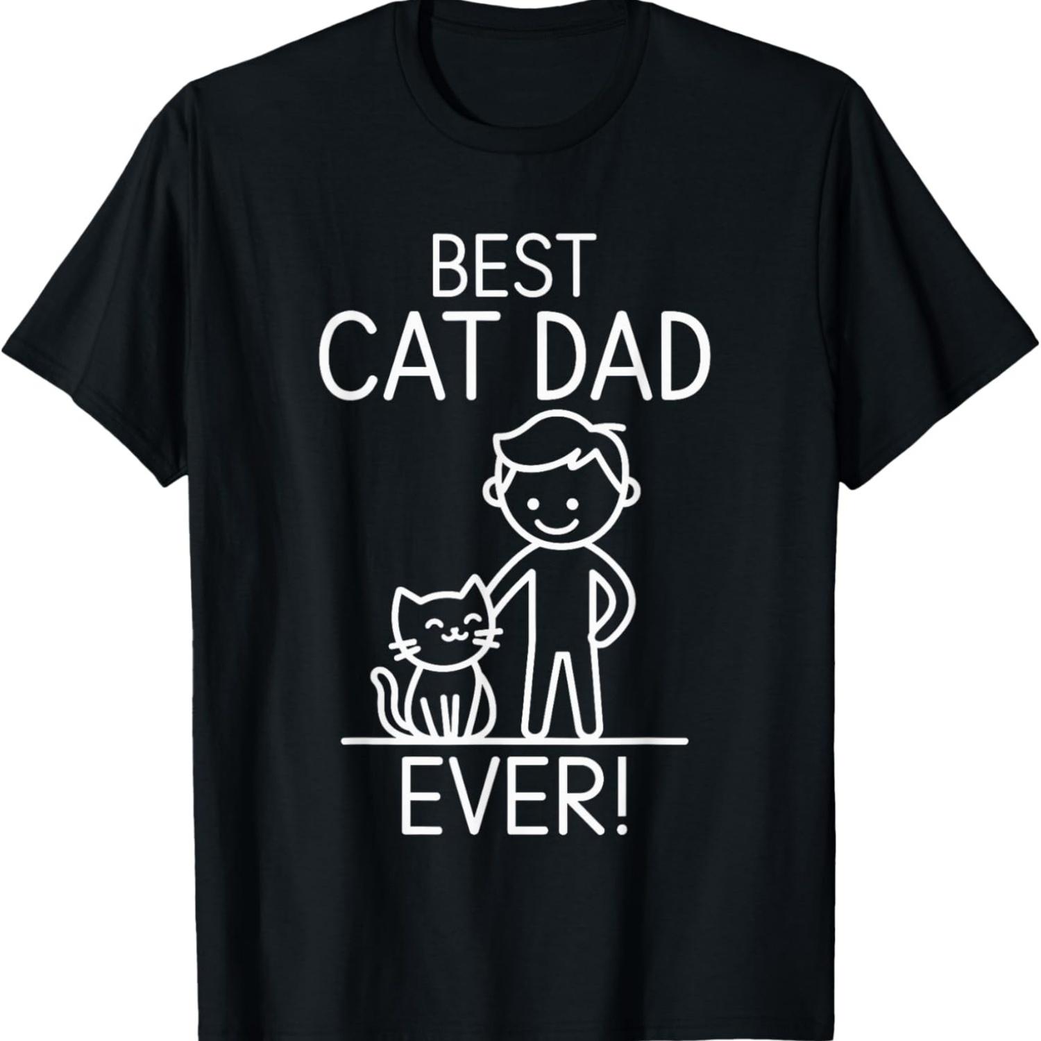 Best Cat Dad Ever Fun Line Art Illustration T-Shirt S чёрный