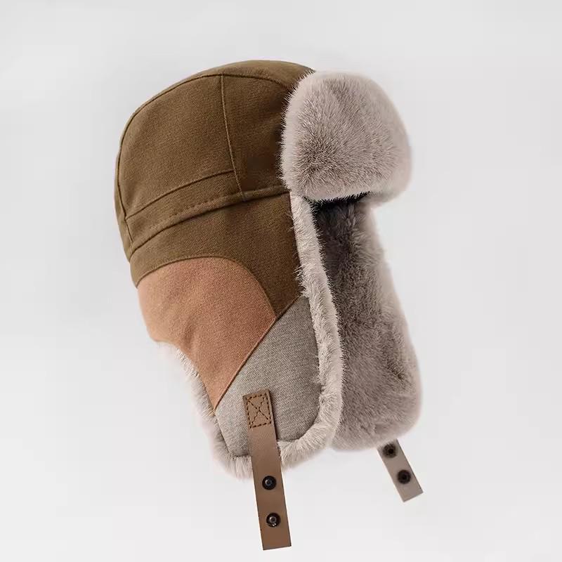 Korean Style Winter Patchwork Lei Feng Hat with Ear Protection - Unisex Windproof Cycling Cap