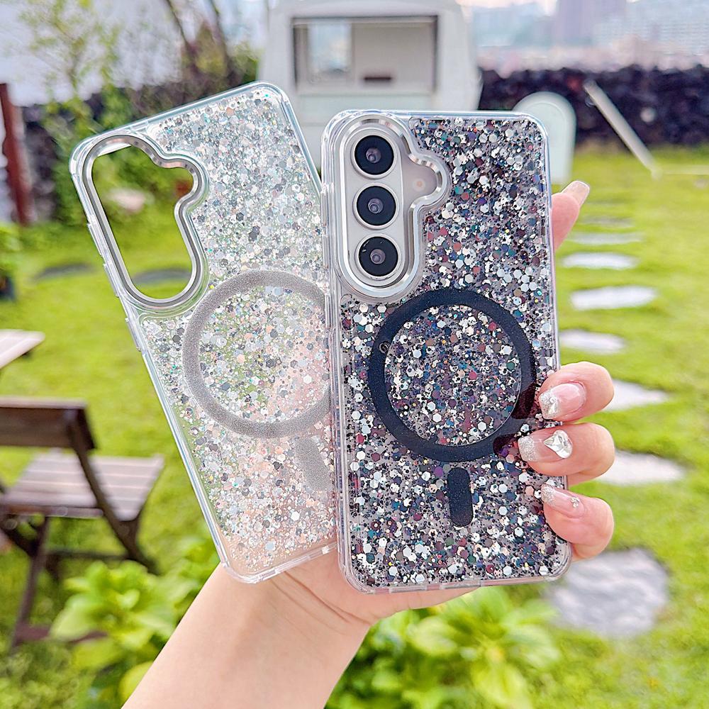 KEYSION Luxuxy Glitter Magnetic Phone Case for MagSafe for Samsung A56 5G A26 A16 4G TPU+PC Shockproof Cover for Galaxy A17 5G