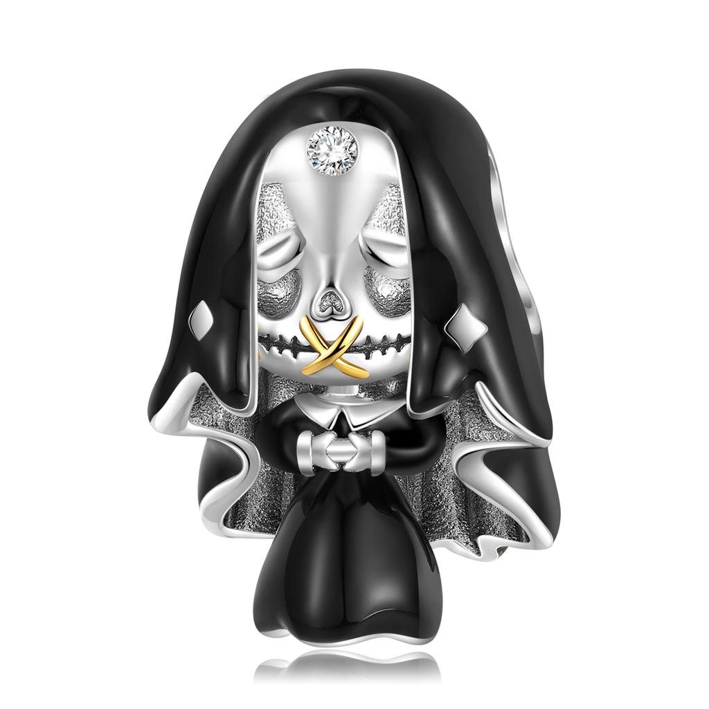 Guitar Skull Cartoon Charm 925 Sterling Silver Gentleman Clown Skeleton Enamel Beads for Women Charm Bracelet Jewelry Dropshipping