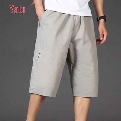 Yalu Men's Loose Fit Multi-Pocket Cotton Capri Shorts