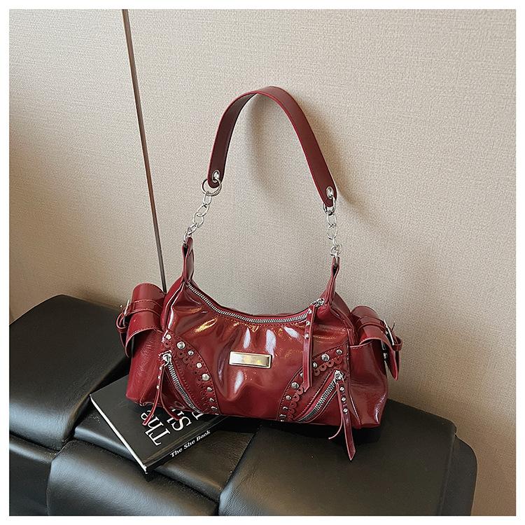 New Rivet Women's Bag Multifunctional Retro Bag Large Capacity Portable Shoulder Bag Soft Texture Casual Bag