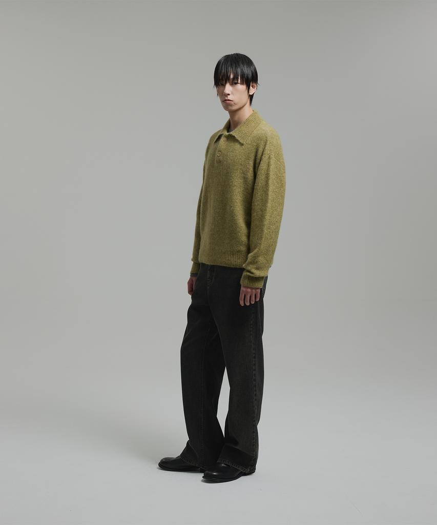 NONBLANK Mohair Crop Collar Knit_Khaki