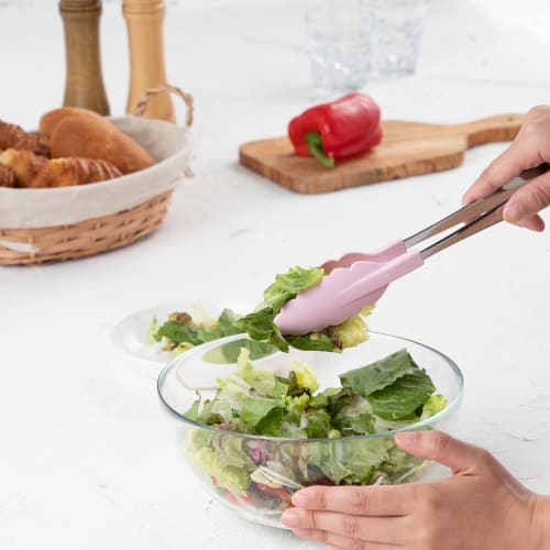 Endo Shoji Commercial Antibacterial Heat-Resistant Colorful Tongs, Pink, Stainless Steel Metal Parts, 66 Nylon Tips, Glass Fiber (with Antibacterial A